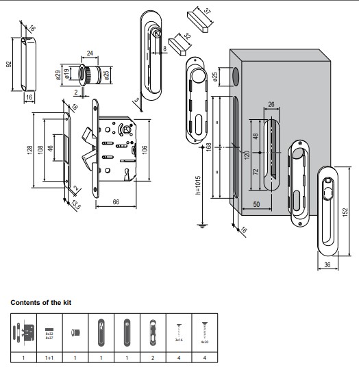 Кит D (под ключ и поворотник) для раздвижных дверей, матовый хром B029255034