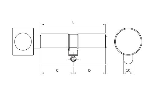 Цилиндровый механизм с круг.поворотной ручкой 130 мм, 60х70, 60 - к поворотной ручке